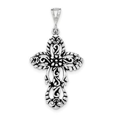 Antiqued Large Cut-out Cross Pendant Sterling Silver QC8237