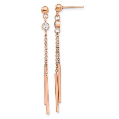 Rose Ip-Plated with Crystal Bar Post Dangle Earrings Stainless Steel Polished SRE1412, MPN: SRE1412…