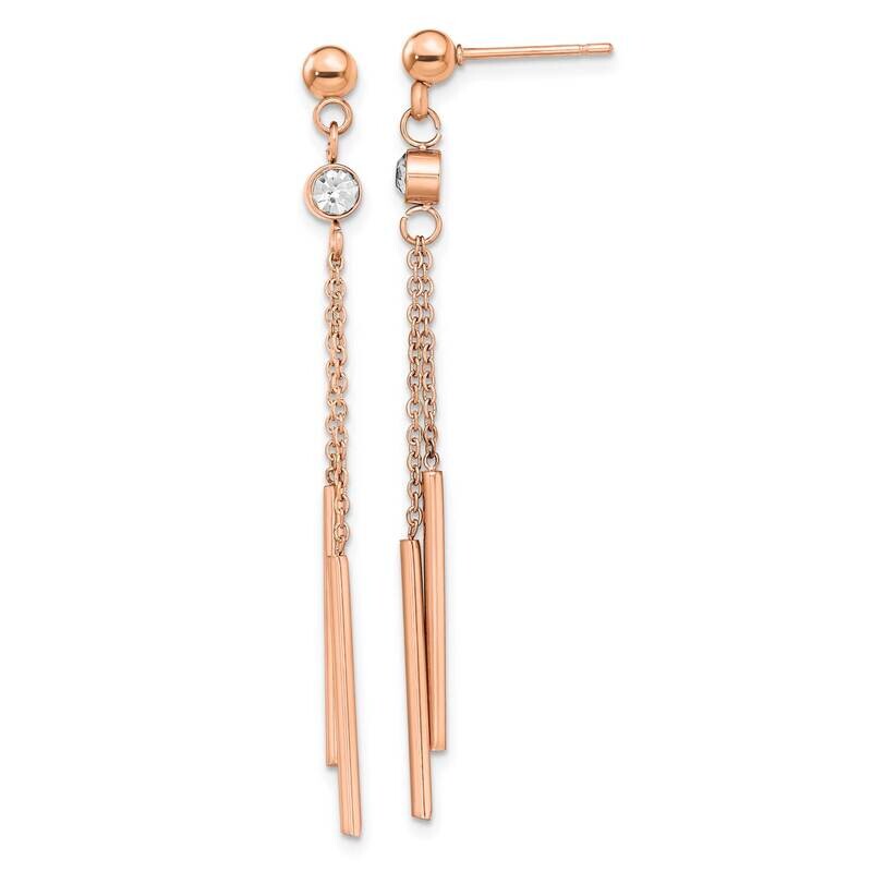 Rose Ip-Plated with Crystal Bar Post Dangle Earrings Stainless Steel Polished SRE1412, MPN: SRE1412…