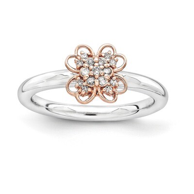 14k Rose Gold-plated Diamond Flower Ring - Sterling Silver QSK1659, MPN: QSK1659, 886774253411