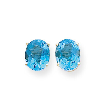 9x7mm Oval Blue Topaz Checker Earrings 14k Gold XE89BC, MPN: XE89BC, 883957108513