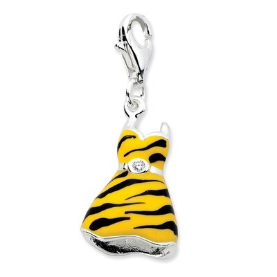 Enamel Tiger DreSterling Silver Charm Sterling Silver Click-on Synthetic Diamond QCC577 by Amore La…