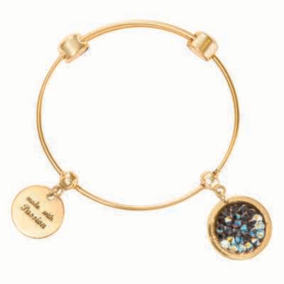 Nikki Lissoni Charm Bangle with Two Fixed Charms Made with Passion Crystal Rock Gold-Plated 17cm 6.…