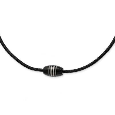 Black IP-plated Leather Cord Necklace Stainless Steel Polished SRN1539-20 by Chisel, MPN: SRN1539-2…