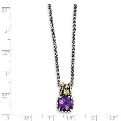 1.85 Amethyst &amp; .21Peridot 18 Inch Necklace Sterling Silver &amp; 14k Gold QTC437, MPN: QTC437, 8839573…