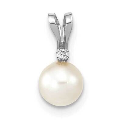 5-6mm White Round Saltwater Akoya Cultured Pearl Diamond Pendant 14k White Gold XFW471, MPN: XFW471,