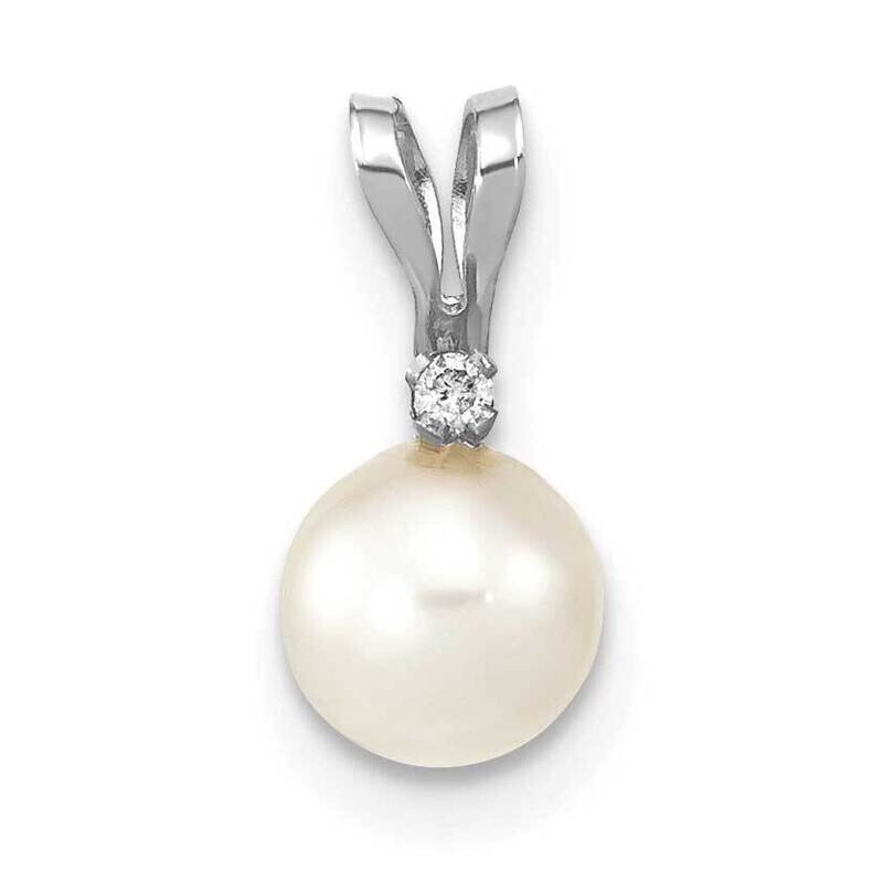 5-6mm White Round Saltwater Akoya Cultured Pearl Diamond Pendant 14k White Gold XFW471