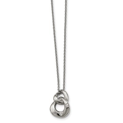 Two Loop 2 CZ Necklace Stainless Steel Polished SRN2163-18 by Chisel, MPN: SRN2163-18, 191101646072