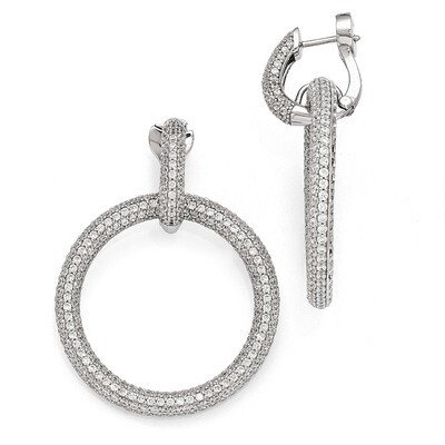 Rhodium Plated CZ Hinged Hoop Dangle Earrings Sterling Silver QE11285