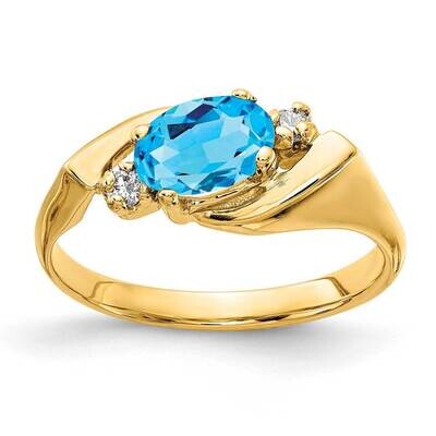 7x5mm Oval Blue Topaz Checker Diamond Ring 14k Gold Y2260BT_AA, MPN: Y2260BT_AA, 883957713427