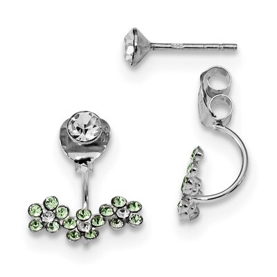 Clear Green Crystal Front &amp; Back Earrings Sterling Silver Rhodium QE13934, MPN: QE13934,