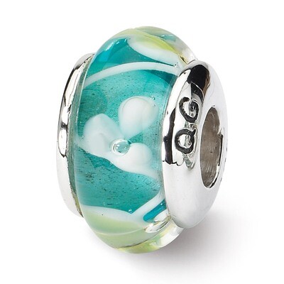 Blue Yellow Hand-blown Glass Bead - Sterling Silver QRS687, MPN: QRS687, 883957725970