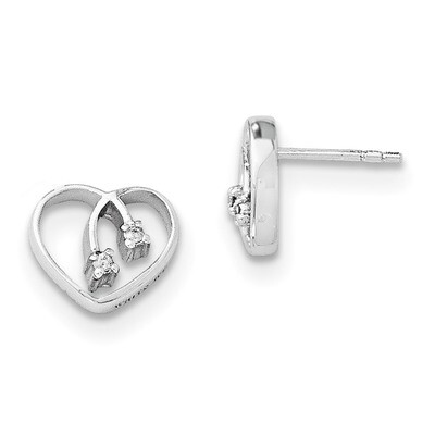 .04Ct Diamond Heart Earrings Sterling Silver QW158, MPN: QW158, 883957315201