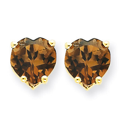 7mm Heart Smokey Quartz Earrings 14k Gold XE99CQ, MPN: XE99CQ, 883957110981