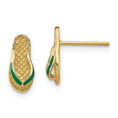 Green Enamel Flip-Flop Earrings 14k Gold TE696, MPN: TE696, 637218121779