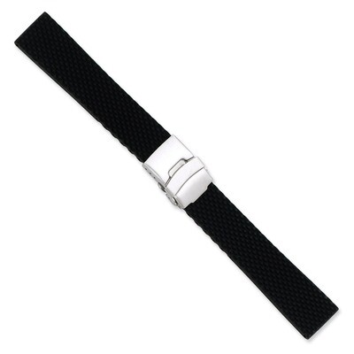 20mm Black Textured Silicone Silver-tone Deploy Buckle Watch Band 7.5 Inch BA223-20, MPN: BA223-20,…