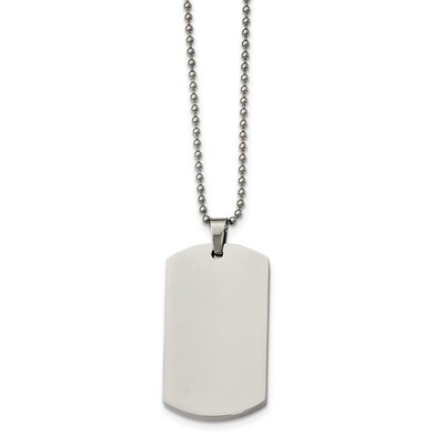 Rounded Edge 4mm Thick Dog Tag Necklace Stainless Steel Polished SRN2137-24 by Chisel, MPN: SRN2137…