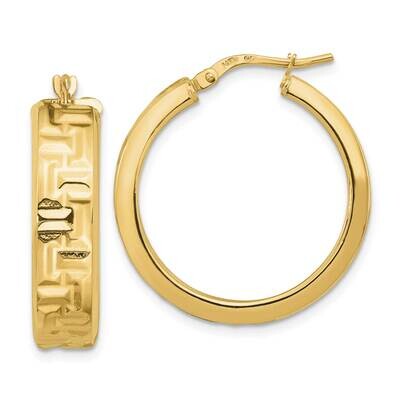 Textured Aztec Pattern Hoop Earrings 14k Gold Polished TF1979, MPN: TF1979, 191101785665