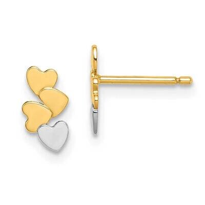 Hearts Post Earrings 14k Gold &amp; White Rhodium GK995 by Madi K, MPN: GK995, 191101902901