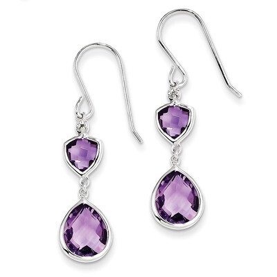 Amethyst Dangle Earrings Sterling Silver Rhodium-plated Diamond QE10309AM, MPN: QE10309AM, 88395735…