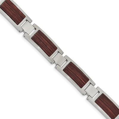 Wood Inlay 8.75 Inch Link Bracelet Stainless Steel Brushed SRB2169-8.75 by Chisel, MPN: SRB2169-8.7…