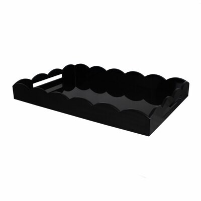 Addison Ross Large Black Scalloped Edge Tray 26 x 17 Inch Lacquer TR3012, MPN: TR3012, UPC/EAN: 502…