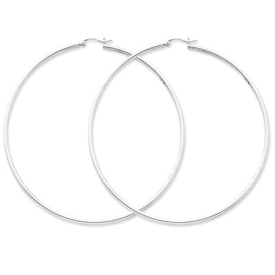2mm Polished Hoop Earrings Sterling Silver Rhodium-plated QE4381, MPN: QE4381, 883957930022