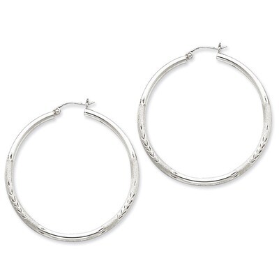 2.5mm Satin &amp; Diamond Cut Hoop Earrings Sterling Silver Rhodium-plated QE4431, MPN: QE4431, 8839579…