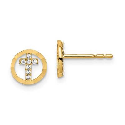 Diamond-Cut Circle Cross Post Earrings 14k Gold CZ Diamond GK982 by Madi K, MPN: GK982, 191101901652