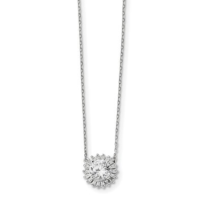 CZ Diamond with 2 inch Extender Fancy Necklace 16 Inch Sterling Silver Rhodium-plated QG4334-16, MP…