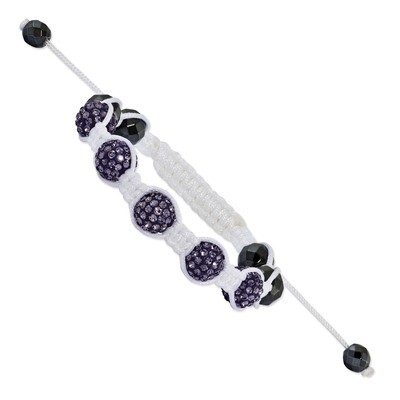 8mm Purple Crystal and Hematite Beads White Cord Petite Bracelet BF1604