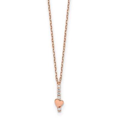 Polished CZ Diamond Heart with 1.25 In Extender Necklace 16 Inch 14k Rose Gold SF2866-15, MPN: SF28…