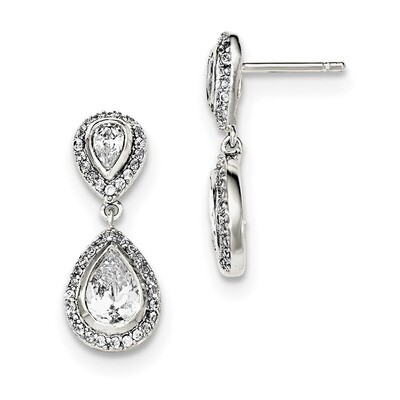 CZ Diamond Pear with Halo Post Dangle Earrings Sterling Silver QE12476, MPN: QE12476, 883957777108