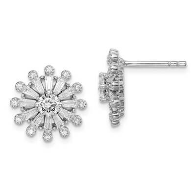Baguette Snowflake Post Earrings Sterling Silver Rhodium-plated CZ Diamond QE15242, MPN: QE15242, 8…