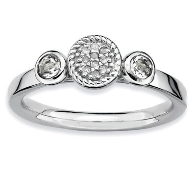 Round White Topaz &amp; Diamond Ring - Sterling Silver QSK523, MPN: QSK523, 886774008905