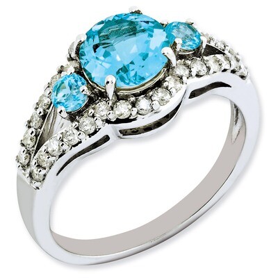 Blue Topaz &amp; Diamond Ring Sterling Silver QR3071BT, MPN: QR3071BT, 883957362342