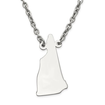 New Hampshire State Pendant Necklace with Chain Sterling Silver Engravable XNA706SS-NH, MPN: XNA706…