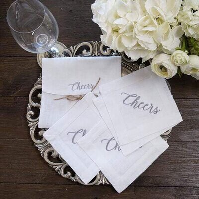 Crown Cheers Linen Cocktail Napkin Set Gray C149