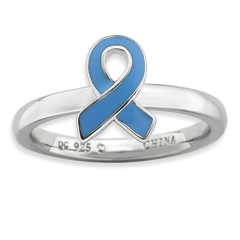 Blue Enameled Awareness Ribbon Ring - Sterling Silver QSK939, MPN: QSK939, 886774231068