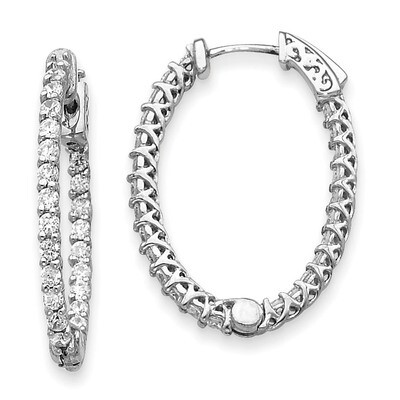 Diamond Oval Hoop with Safety Clasp Earrings 14k White Gold XE2021WAA, MPN: XE2021WAA, 191101536427