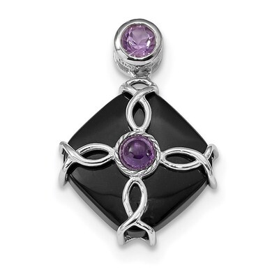 Black Agate &amp; Amethyst Pendant Sterling Silver Rhodium-plated QP4282, MPN: QP4282, 883957739762