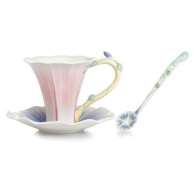 Franz Porcelain Les Jardin Morning Glory Flower Cup Saucer Spoon Set FZ02336, MPN: FZ02336,