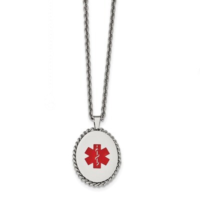 Enameled Oval Medical Charm Necklace Stainless Steel Polished SRN2326-20 by Chisel, MPN: SRN2326-20…