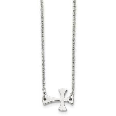 Sideways Cross Necklace Stainless Steel Polished SRN1210-16, MPN: SRN1210-16, 886774646879