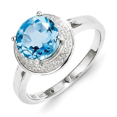 Light Swiss Blue Topaz Ring Sterling Silver Rhodium-plated Diamond QR4494BT, MPN: QR4494BT, 8839574…