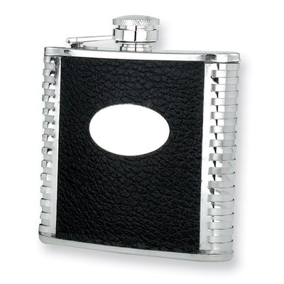 Black Faux Leather Polished Stainless Steel 6Oz Hip Flask GP2760, MPN: GP2760,