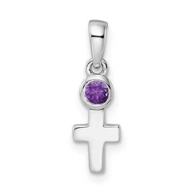 Amethyst Cross Pendant Sterling Silver Rhodium-Plated Polished QBPD33FEB, MPN: QBPD33FEB,