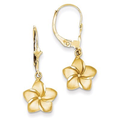 Satin &amp; Diamond-Cut Plumeria Dangle Leverback Earrings 14k Gold FB561E, MPN: FB561E, 886774561998