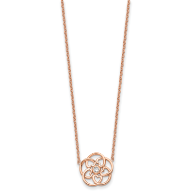 Pink IP-plated CZ Stone Stone Twisted Hearts Necklace Stainless Steel Polished SRN1550-17.75 by Chi…