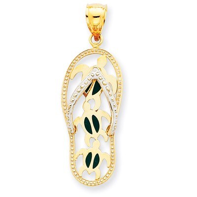 Enamel Cut-out Flip Flop with Sea Turtles Pendant 14k Gold YC869, MPN: YC869, 637218136247